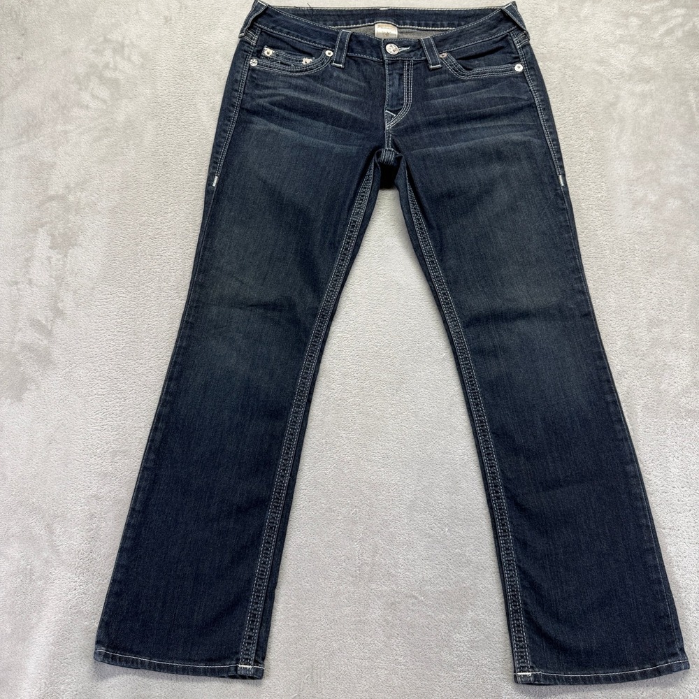 True Religion Jeans Women 30 Section Straight Petite Dark Wash Denim Embroidered - Picture 2 of 15